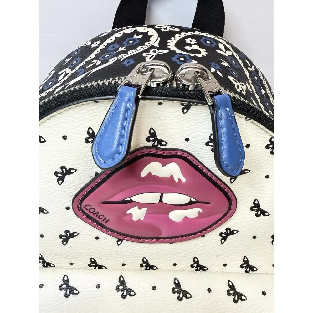 Coach Mini Charlie Backpack Lips & Butterfly Bandana Print # F59330 (NWOT)